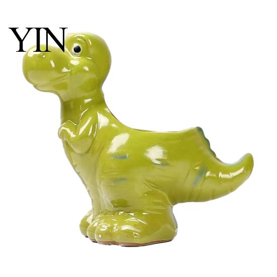 Stabiler Keramik-Sukkulenten-Übertopf Dinosaurier-Topf, Cartoon-Blumentopf mit Drainageloch, Niedlich Klein für Fensterbank Dino-Pflanze Sukkulenten,