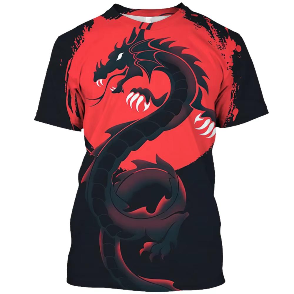 Summer Men's T Shirt Casual Short Sleeve Dragon 3d Pattern Pullover Street Loose Clothing Men T-shirt Women T Shirt Kid Tshirt