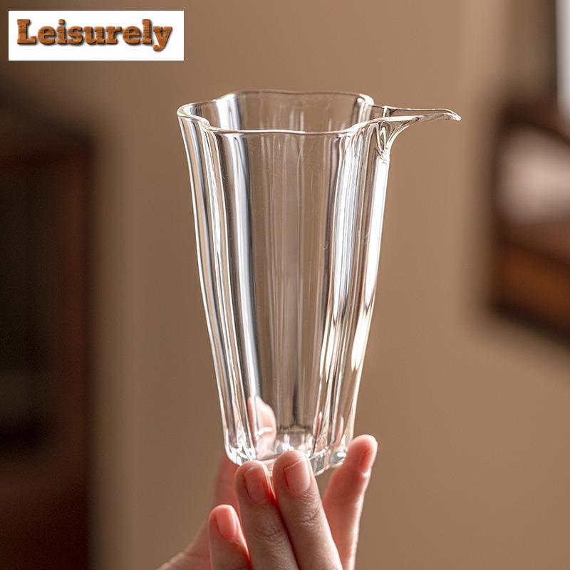 150ml High-end Flower Petal Glass Tea Pitcher Retro Heat-resistant Cha Hai Household Justice Cup Teaset Collection Accessories