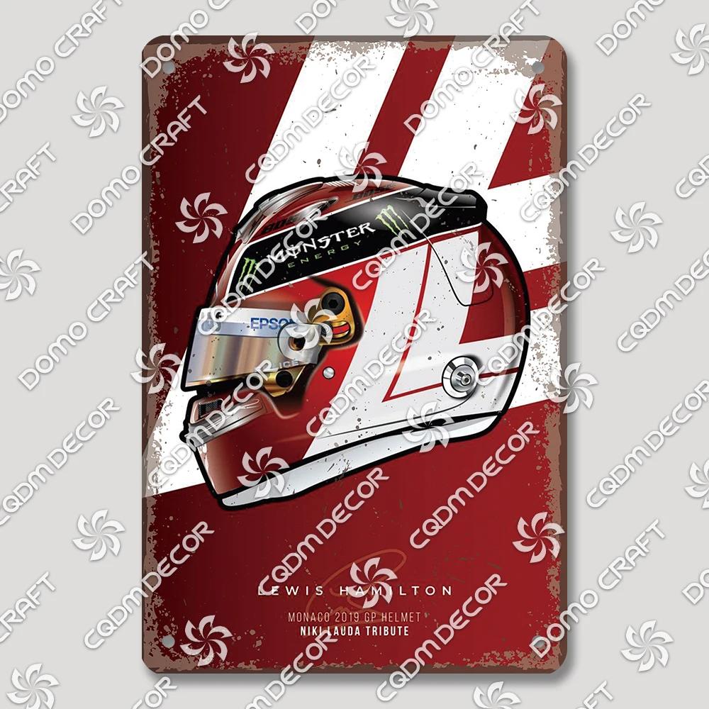 Vintage F Racer Helmet Metal Tin Sign Wall Art Decor  Sport Car Helmets Poster Plaque for Garage Racing Club Bar Pub Home