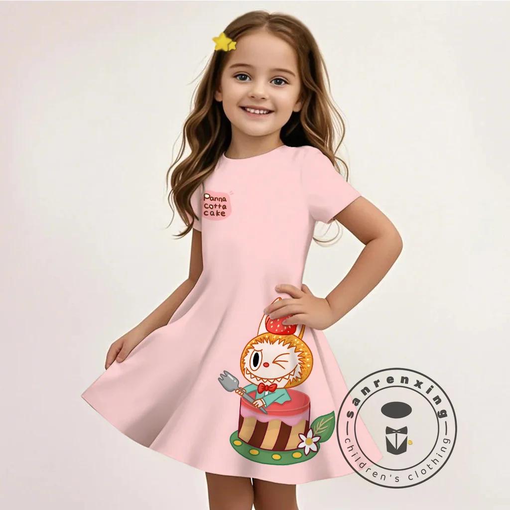 L-LABUBU-O rochie 3D de vară pentru fete cu imprimeu desen animat, stil casual Y2K, țesătură respirabilă, drăguță, accesibilă, la mare căutare