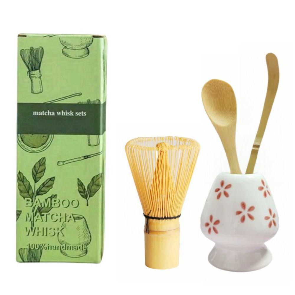 4PCS New Bamboo Ceramic Matcha Whisk Set Food Grade Safe Japanese Matcha Tea Set Traditional Reusable Green Tea Whisk Stirring