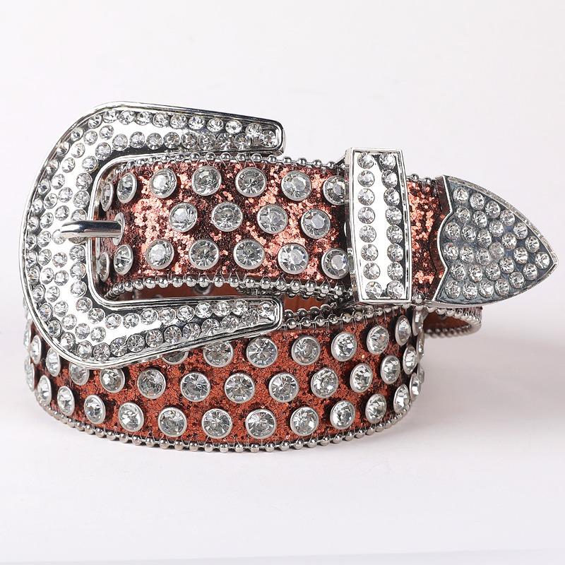 Mei Men's and Women's Leather Belts - Punk Rock Trendy Rhinestone Embellished Wide Belt