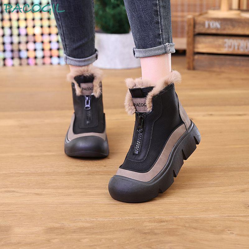 Trendy Color Blocked Short Boots 2024 Winter New Round Head Flat Bottom Casual Warm Short Tube Thick Bottom Women's Cotton Boots