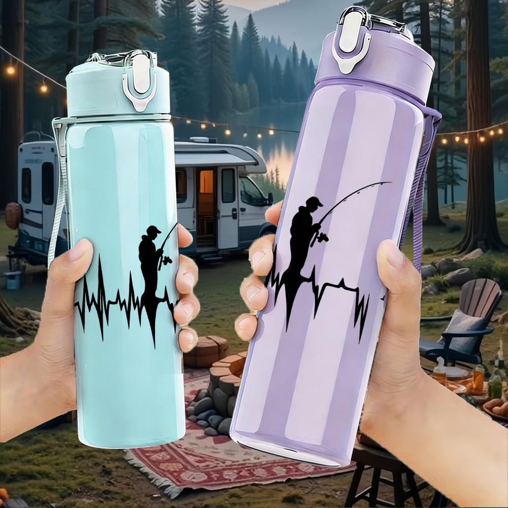 1PC Fisherman Fishing Heartbeat Print 750ml Color Plastic Sports Water Bottle Leakproof Flip Straw Lid Suitable for Sports Office Home Use