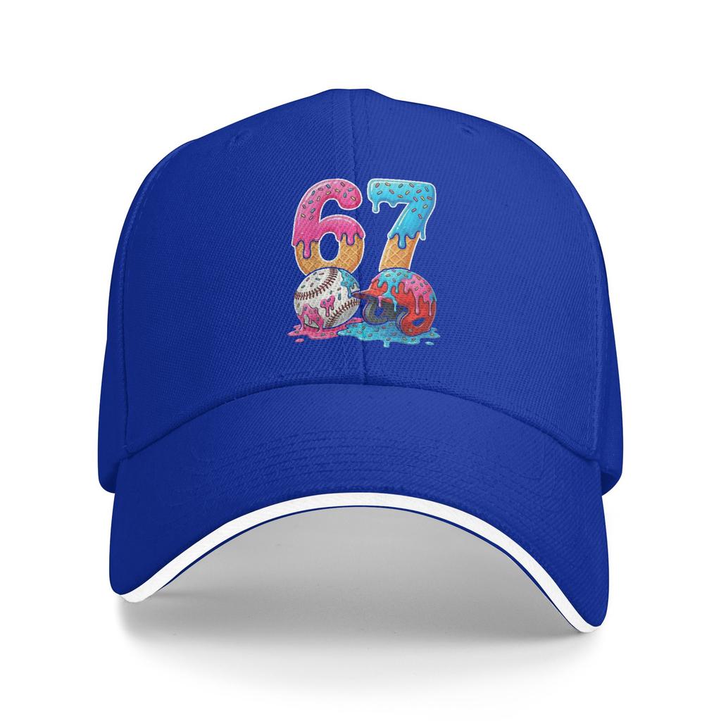 Baseball Ice Cream Drip 67 Helmet Bats Sports Game Day Casual Baseball Cap Summer Trucker Hat Breathable Outdoor Snapback Cap