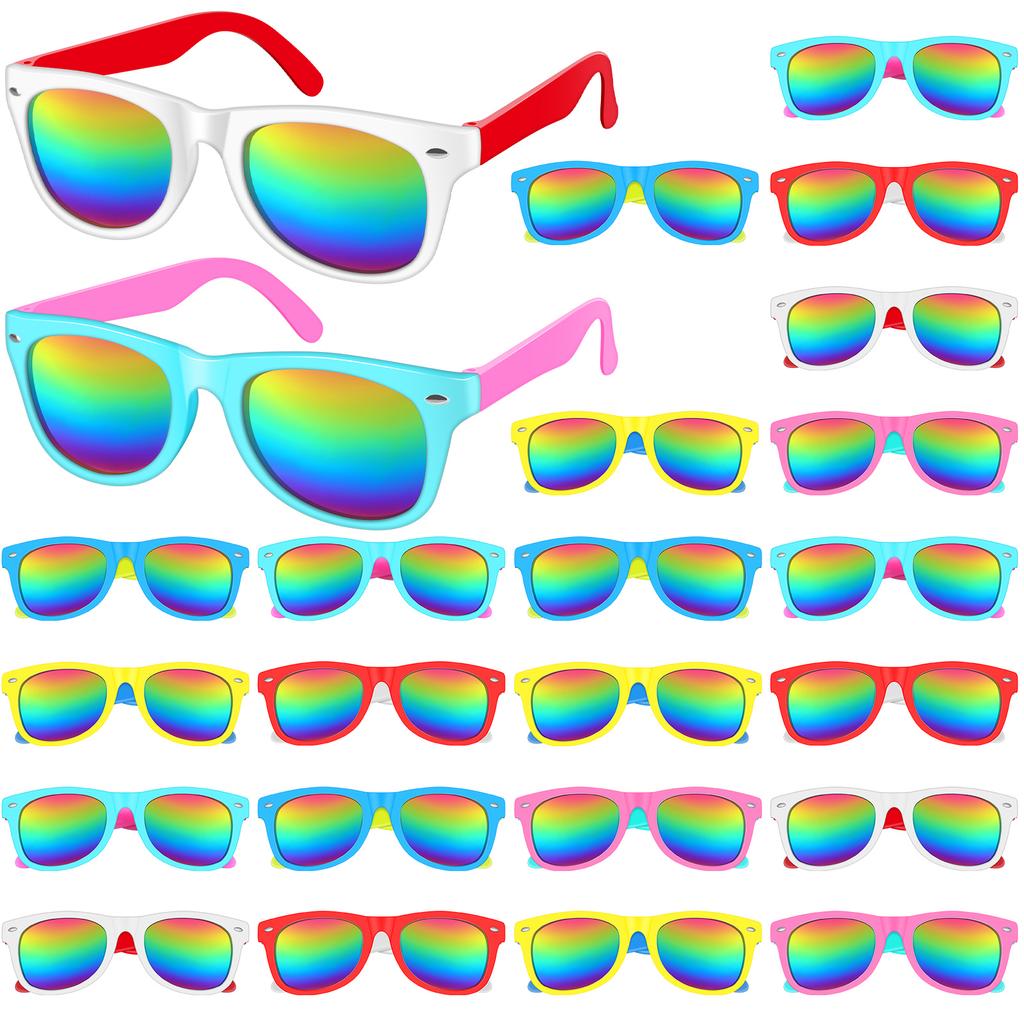 Opakowanie 24 szt. Neonowe Okulary Przeciwsłoneczne dla Dzieci Multipack Unisex Styl Retro Kolorowe Okulary Hurtowo Dla Chłopców Dziewcząt