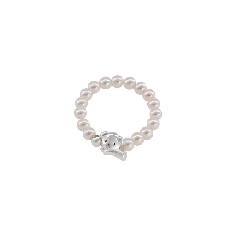 Copper Dog Pearl Ring For Women Irregular Beads Elastic Cute Sweet Design Jewelry Party Gift Dropshipping