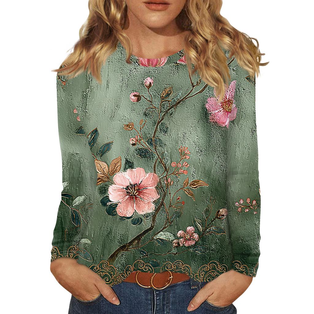 Mote for kvinner Blomstermønstret Hals Langermet Pullovertopp