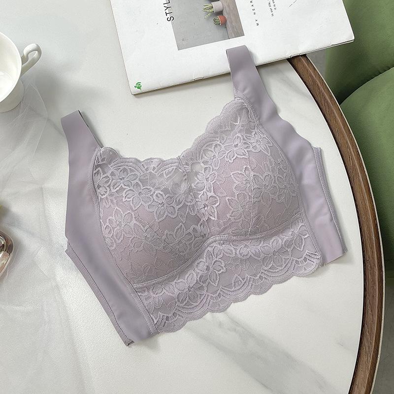 

Сексуальный кружевной бесшовный жилет-бюстгальтер с интегрированной фиксированной латексной чашкой, красивая спинка, собранный по бокам, слегка корректирующее нижнее белье L (110-72.5 kg) фиолетовый