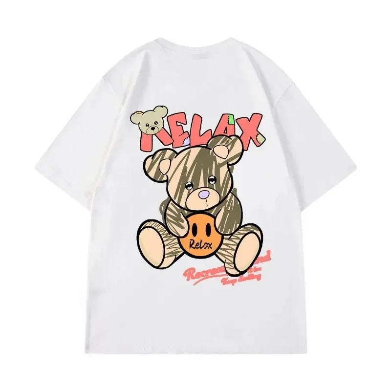 New Men's Large Size Cartoon Printed T-shirt Hip-hop Streetwear Basque Ball Team Printed Harajuku Cotton Short-sleeved T-shirt