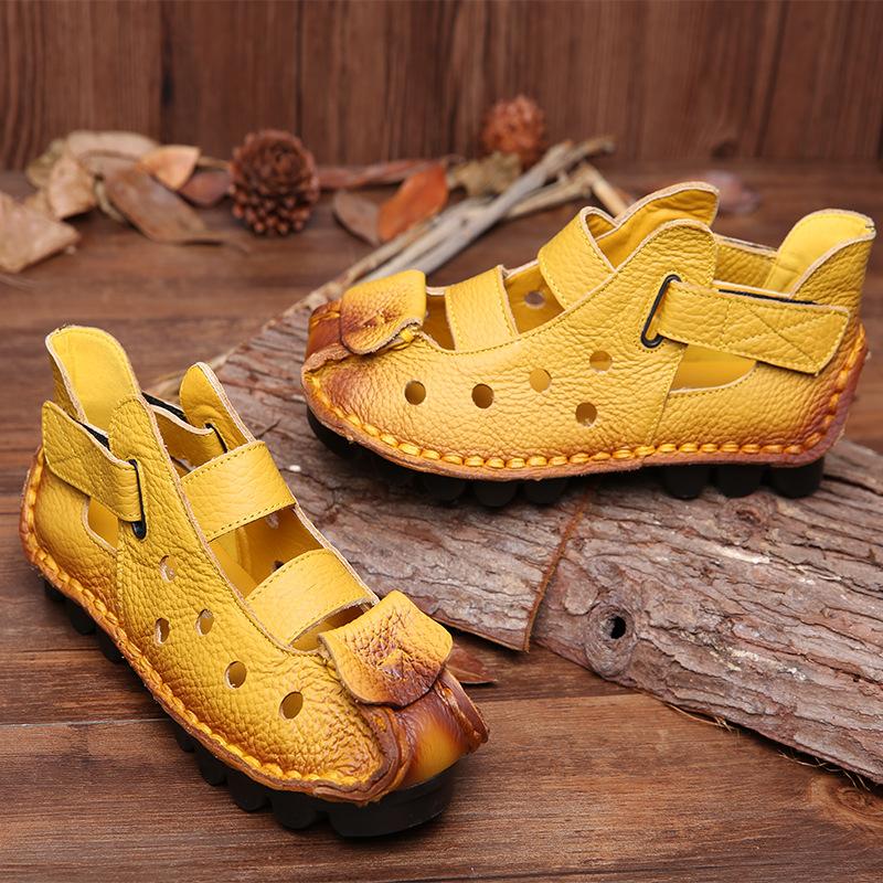 Summer Soft-soled Flat-soled Leather Women's Shoes Personalized Casual Sandals Retro Handmade Sandals ZXW-618