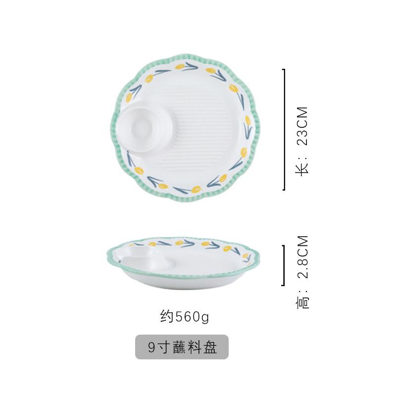 Flower Ceramic Bowl Set Household Tulip Underglaze Color Rice Bowl Vegetable Plate Plate Combination Tableware Set Tableware And Chopsticks