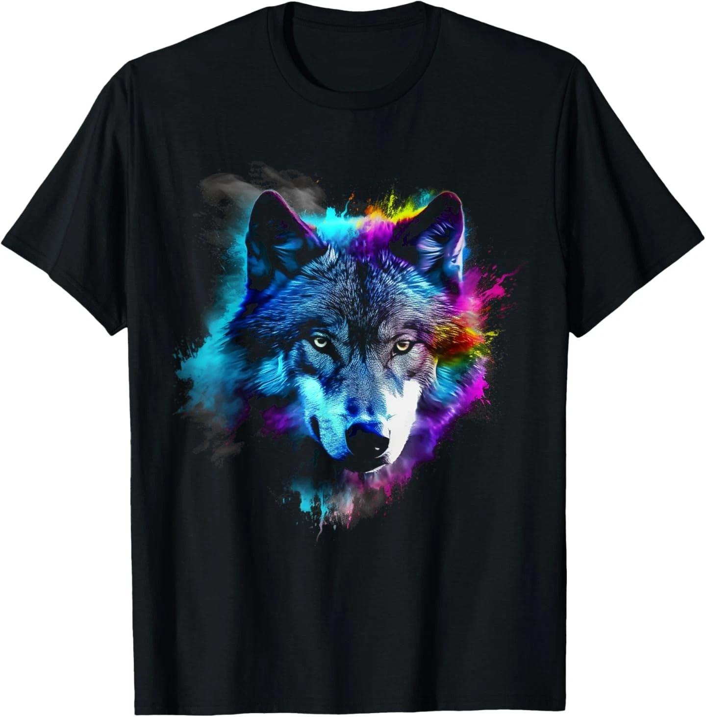 

Wolf Art Colourful Animal Motif Artwork Wolf T-Shirt 2XL