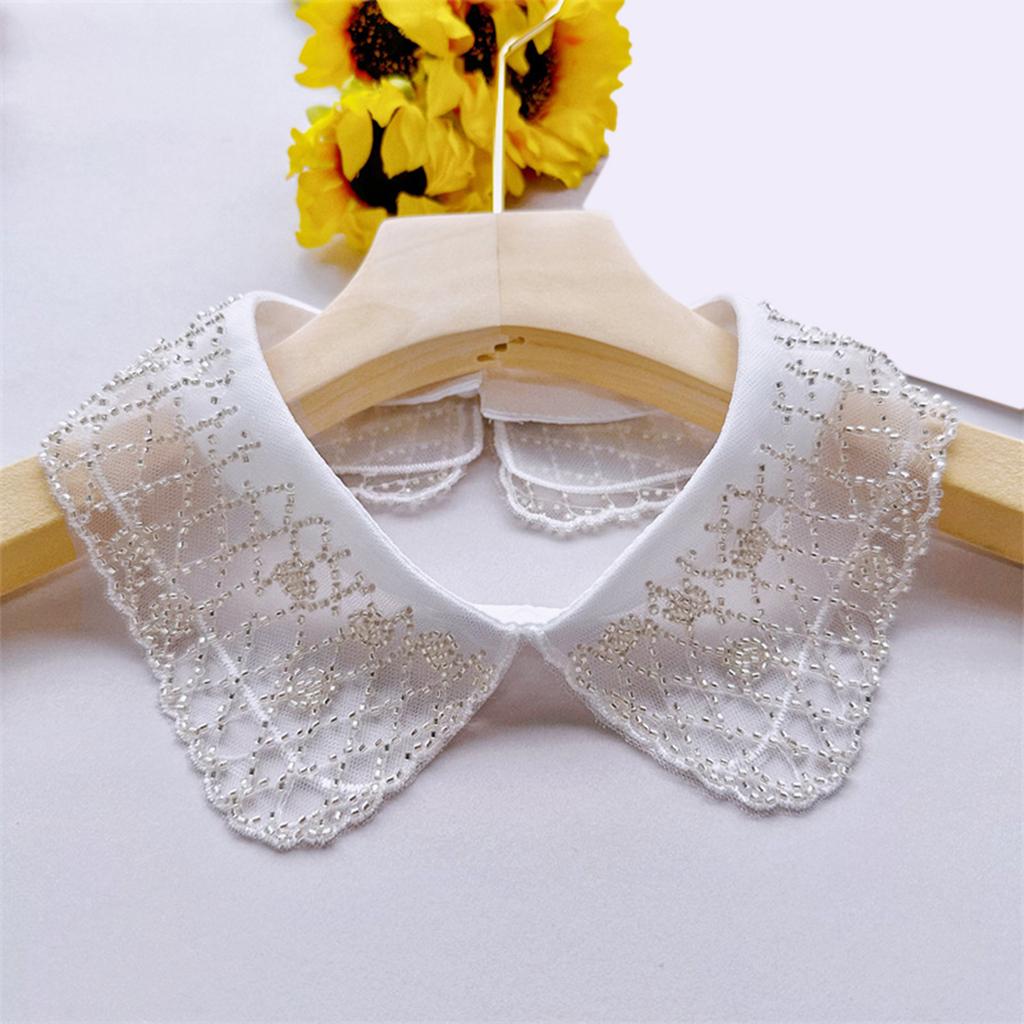 Elegant Organza Beaded Embroidered Faux Collar Necklace Half Shirt Blouse Choker Fashion Clothing Accessory for Women
