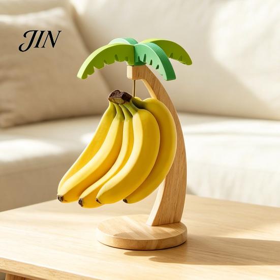 Holz-Obst-Ausstellungsständer Bananenhalter, Kokospalmenform, mit Metallhaken, Küchenhaken Tropisches Thema Stabile Basisablage, für Arbeitsplatten-Dekoration