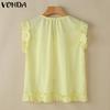 VONDA Summer Women V Neck Ruffled Sleeveless Buttons Up Casual Tank Tops