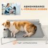 Hundebett für draußen, Erhöhtes Hundebett für mittelgroße Hunde, mit L-förmigem Kissen 110x75x30cm, Hellgrau