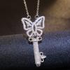 Silver Plated Butterfly Key Full CZ Pendant Necklace, Elegant Sparkling Cable Chain Necklace for Women