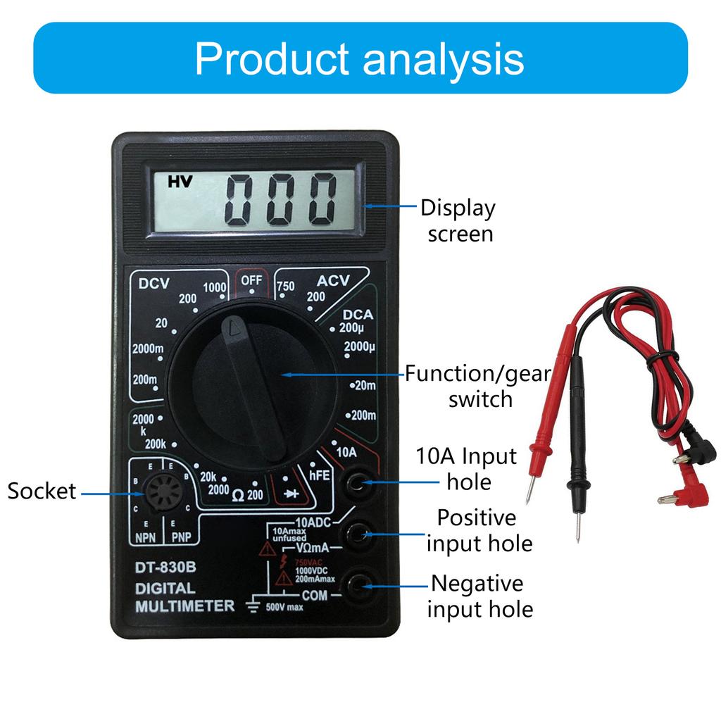 High Precision Digital Multimeter with Clear LCD Display Handheld Multimeter for Professional & Amateur Electricians