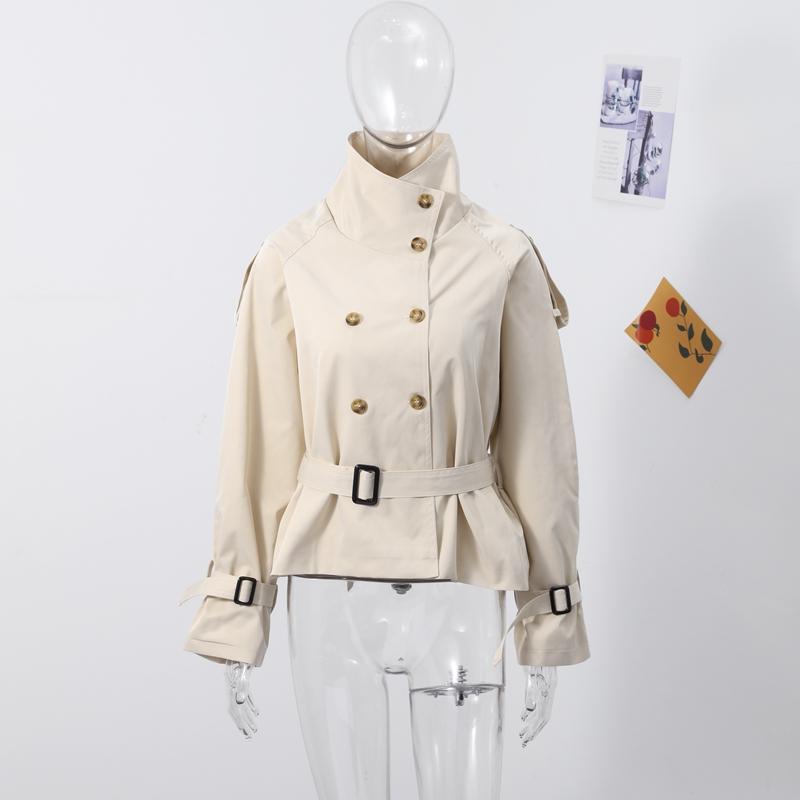 Stand Up Collar Lace-up Short Trench Coat Women's Long Sleeve Double Breasted Thin Slim Jacket Commuter Windbreaker 2025 Autumn Coatwear