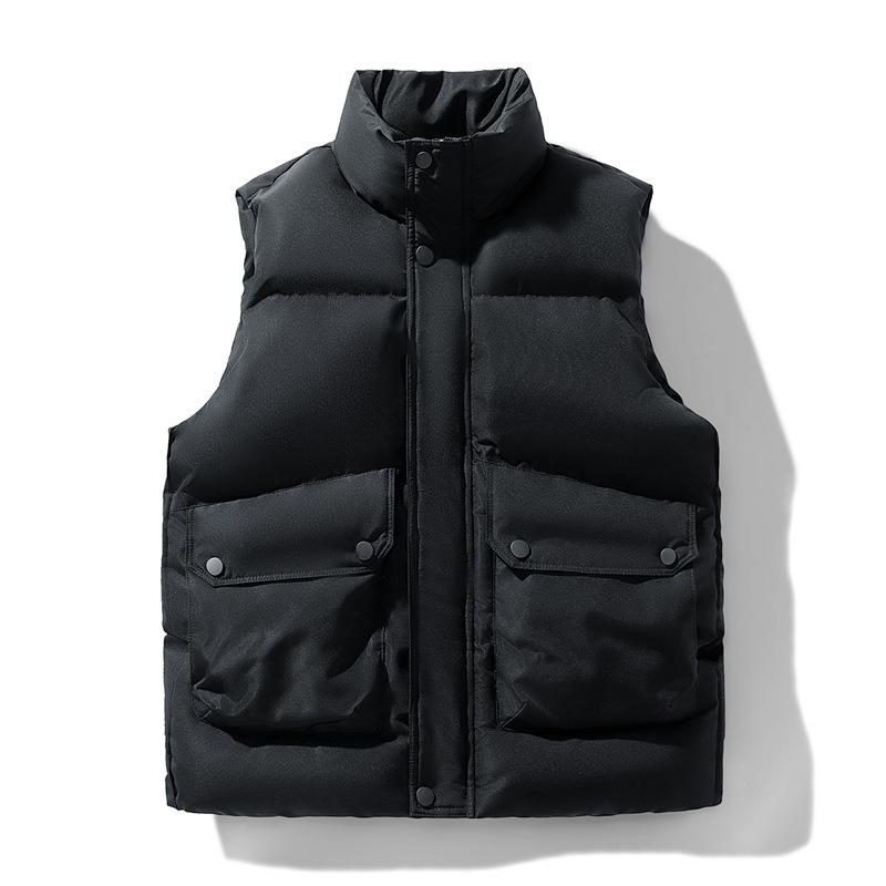 Solid Color Stand-up Collar Cotton-padded Vest Jacket Men's Winter Thickened Tooling Youth Casual Cotton-padded Jacket Trendy Brand Loose
