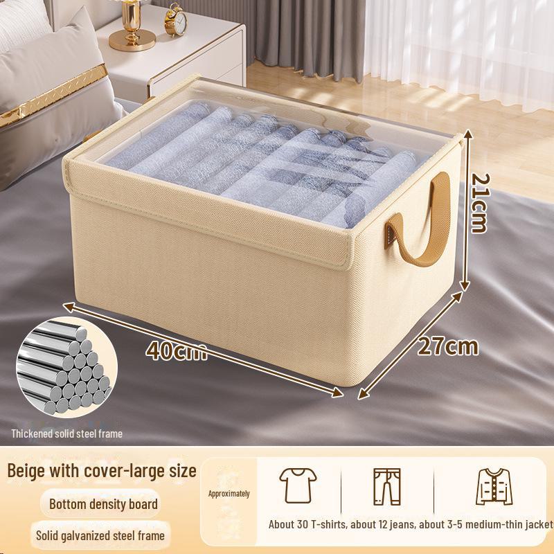 Cationic Fabric Clothes Storage Box with Lid and Steel Frame