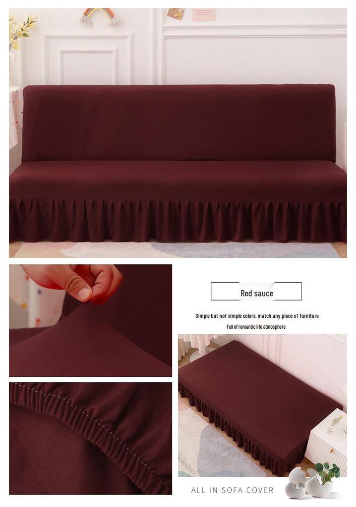 Solid Color Universal Sofa Bed Cover with Skirt - Modern, Simple, Armless Design