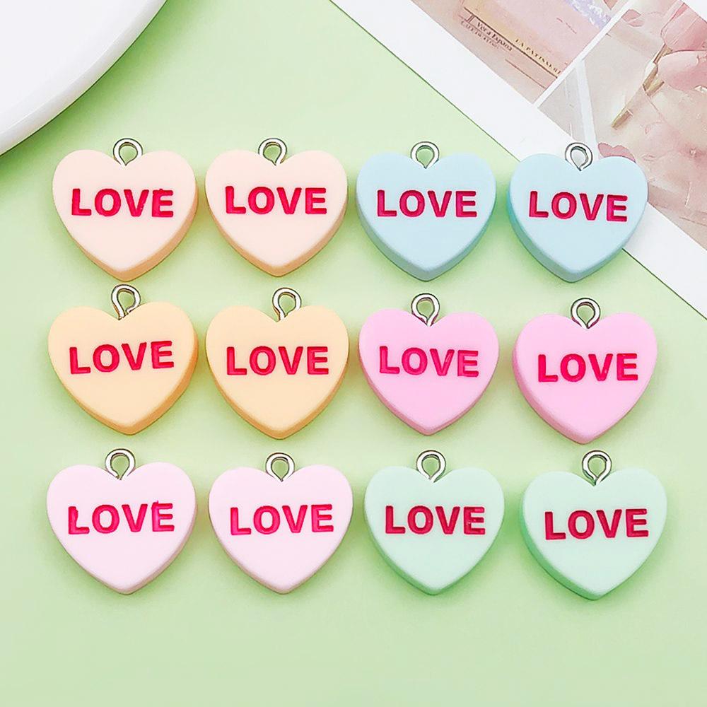 12-Color Resin Heart LOVE Letter Pendants for DIY Jewelry