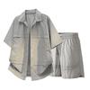 Summer Solid Color Basic Versatile Ice Silk Set Men's Shirt Short Sleeved Set Men's Two-piece Set