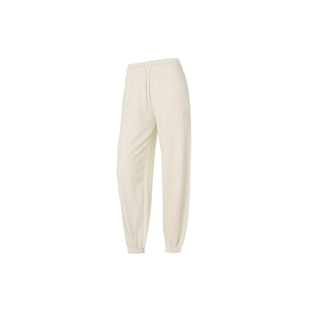 Puma Relaxed Embroidered Logo Drawstring Joggers Women Bottoms Ivory-White 532284-73