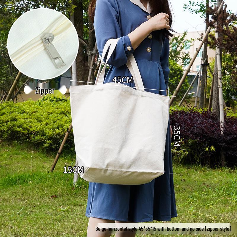 Customizable White Canvas Tote Bag with High-End Feel