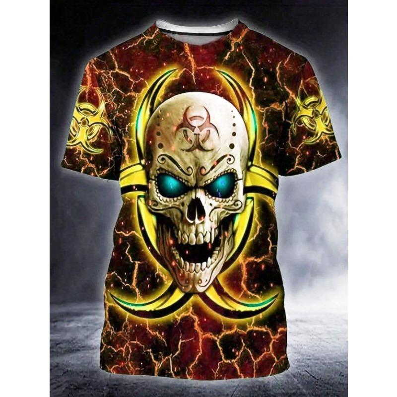 Summer Round Neck 3D Skull Print T-shirts Fashionable Casual Short Sleeved Men's T-shirts