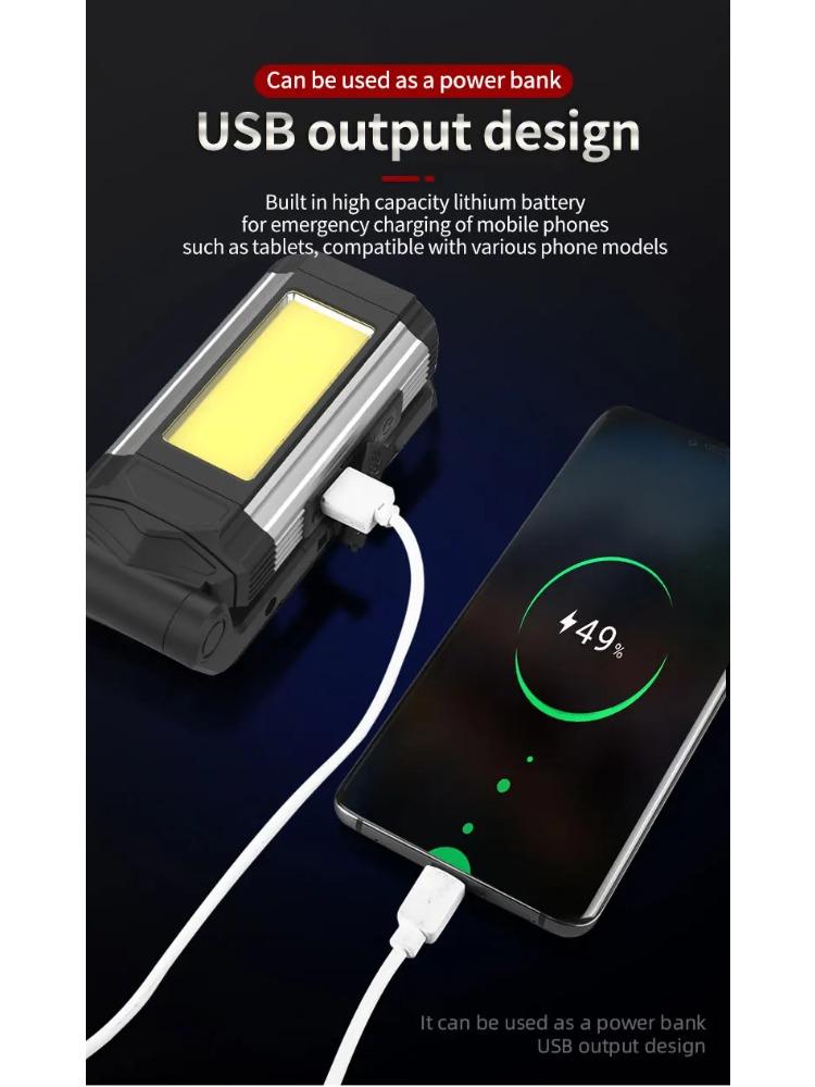 Portable COB Magnetic Work Light Rechargeable LED Flashlight Super Bright Camping Waterproof Car Repair Lamp with Brackets