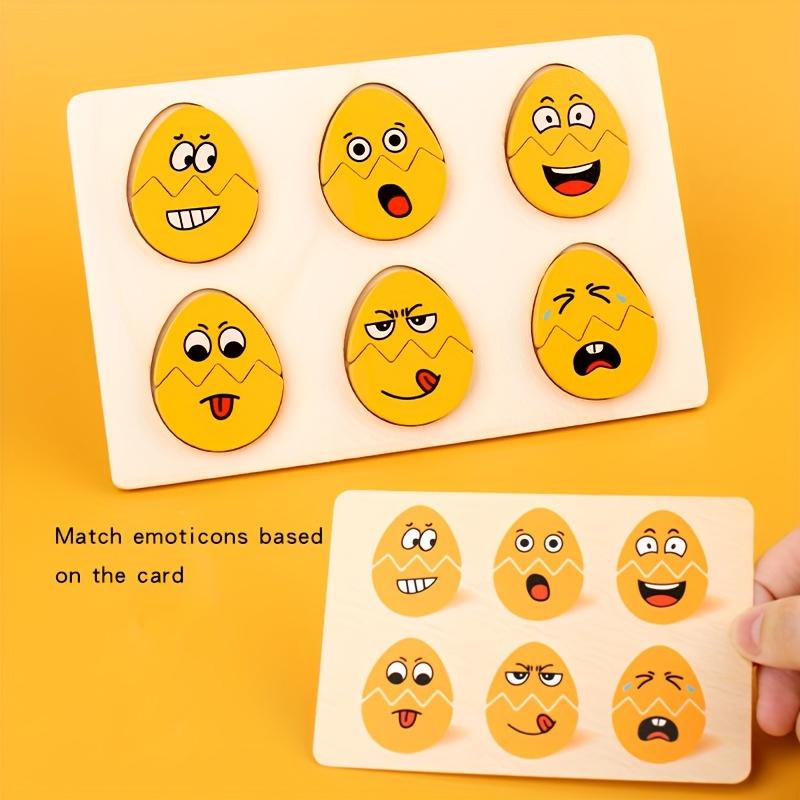 Facial Expressions Eggs Multiple Game Modes Wooden Easter Eggs Montessori Toy Emotion Puzzles Early Education for Boys Girls