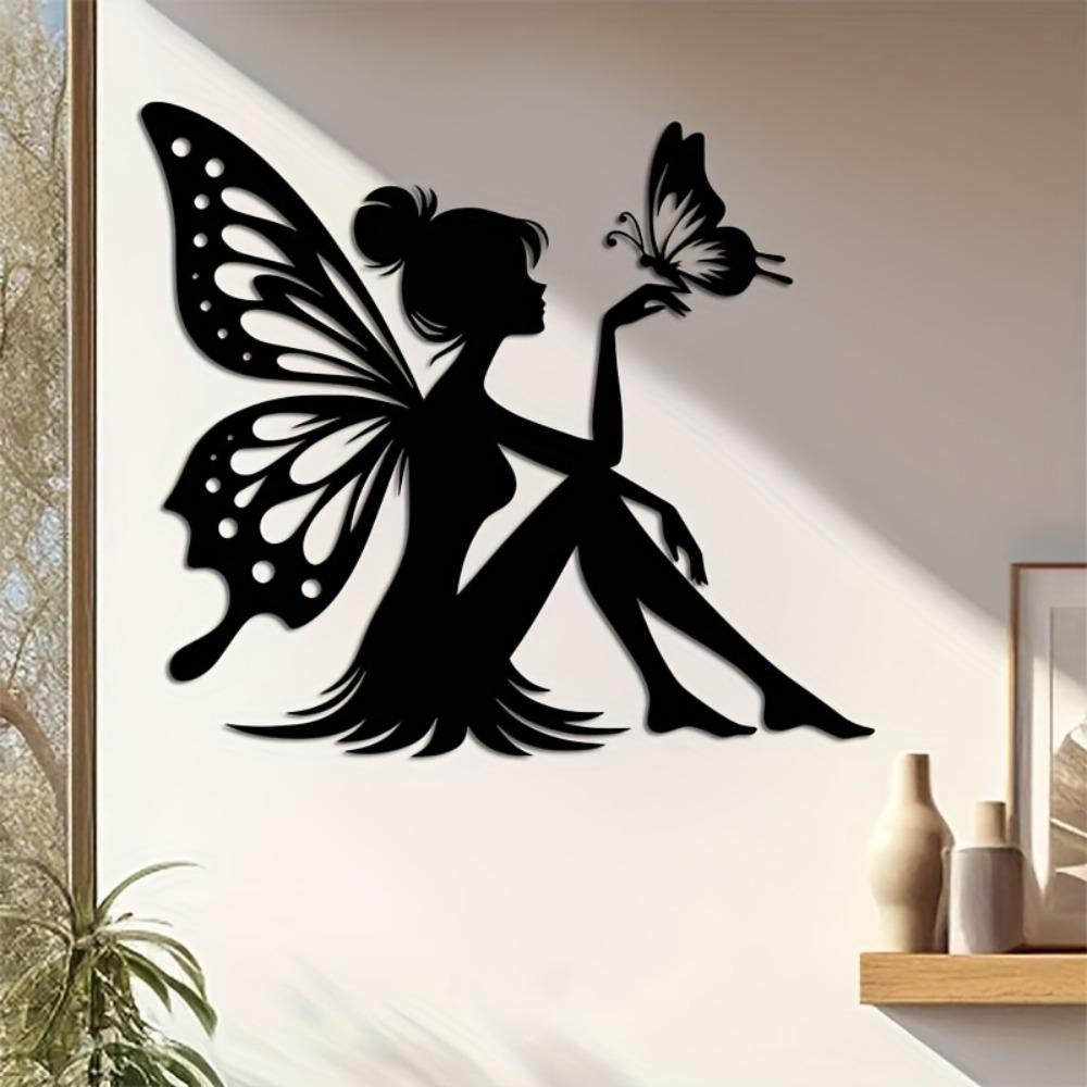 Modern Laser Cut Metal Wall Sculpture 15.75in Fairy Design for Home Garden Yard Decor Indoor Outdoor