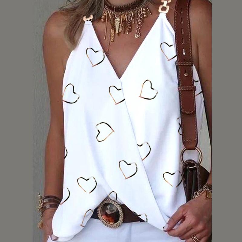 GMXIA Dámská móda Ležérní Jednobarevný potisk Letní vesty s kovovou přezkou bez rukávů s výstřihem do V