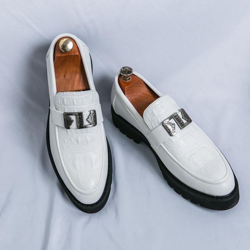 Fashion White Loafers Mens Party and Business Loafers Thick Soled Men Dress Platform Shoes Comfortable Slip-On Fashion New Casual Shoes
