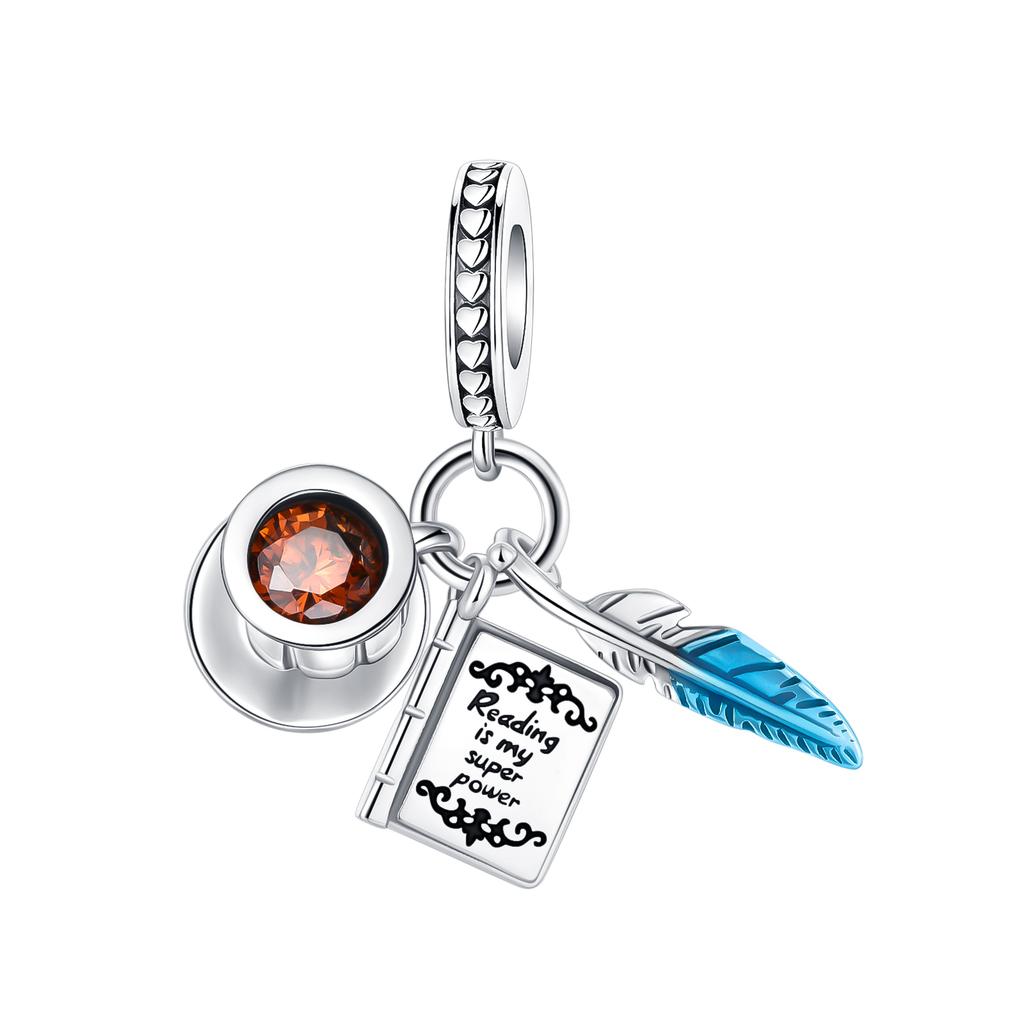 925 Sterling Silver Feather Colored Zircon Mask Beads Charms Pendants for Women Fit 925 Original Bracelets DIY Jewelry