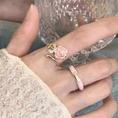 Rosa Rosen-Set, Offener Ring, Damen Mode Süß Und Vielseitig Temperament Sanfter Ring