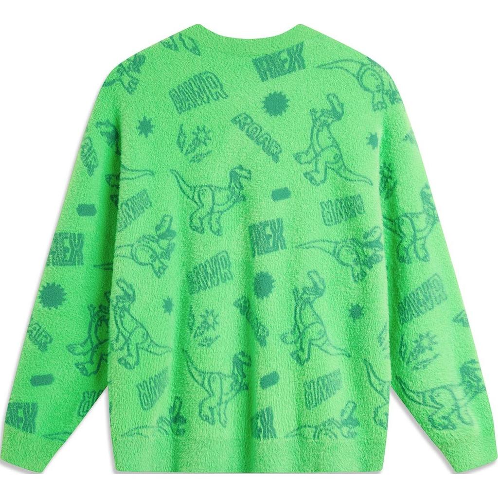 Li Ning X Disney Collaboration Hugging Dragon Series Printed Round Neck Pullover Comfortable Loose Knit Sweater Unisex sweater Secret-Green AMBU212-4