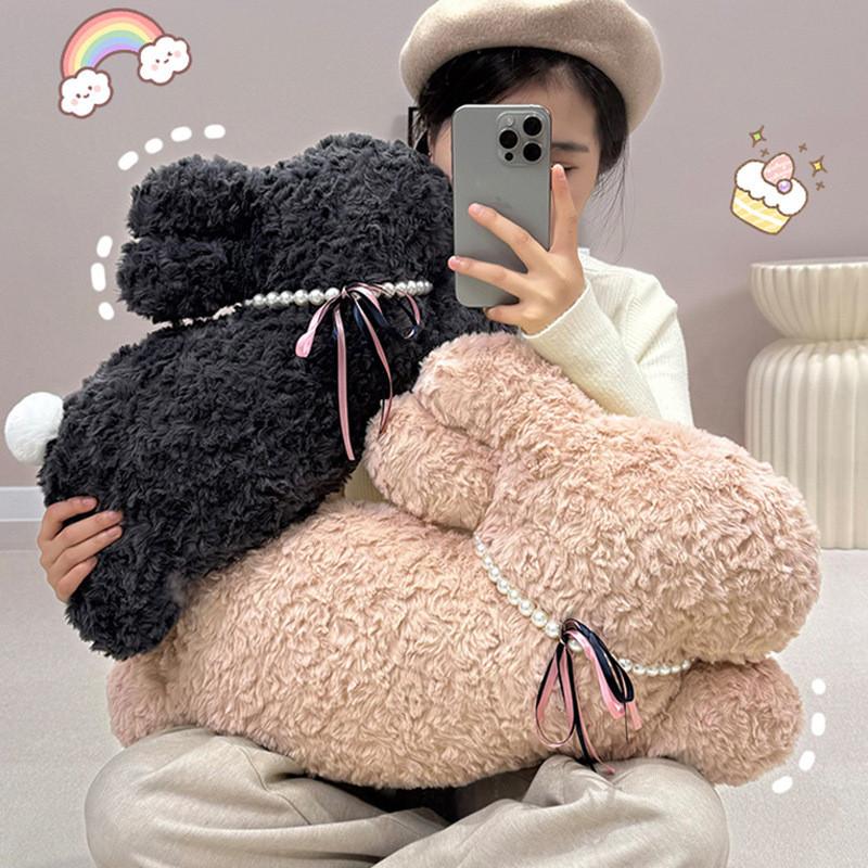 Tie Bow Pearl Rabbit Plush Toy Sleeping Doll Kids Birthday Decorations Gift