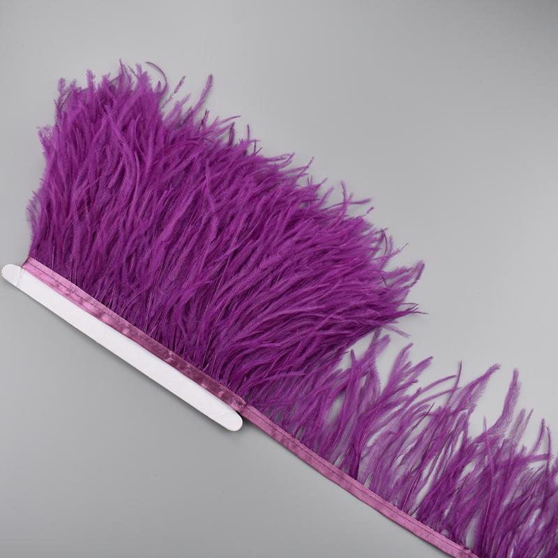 1Meter Colorful Ostrich Feathers On Ribbon Tape 10-15Cm Feather Fabric Tassel Fringe Trim Flecos Sewing Needlework Clothes Decor