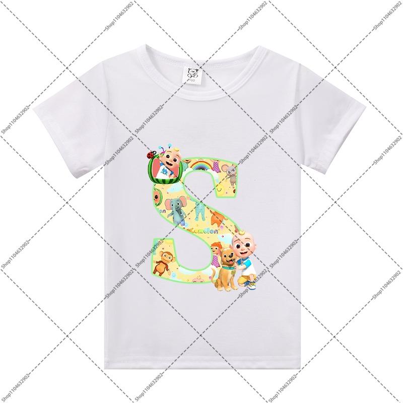 Cocomelons Kids Clothes Cartoon Anime Letter A-Z Print T-shirt Boys Girls Cute Cotton Tee Children Summer Fashion T Shirt Gifts