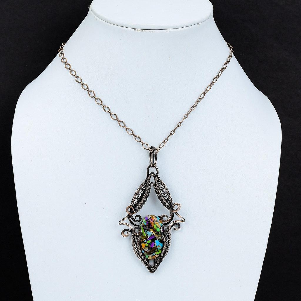 Pandantiv Fiesta Turcoaz Kingman Multi Pandantiv Turcoaz Cupru Pandantiv Înfășurat în Sârmă de Cupru Bijuterii cu Pietre Prețioase Pandantiv Făcut Manual Bijuterii din Cupru