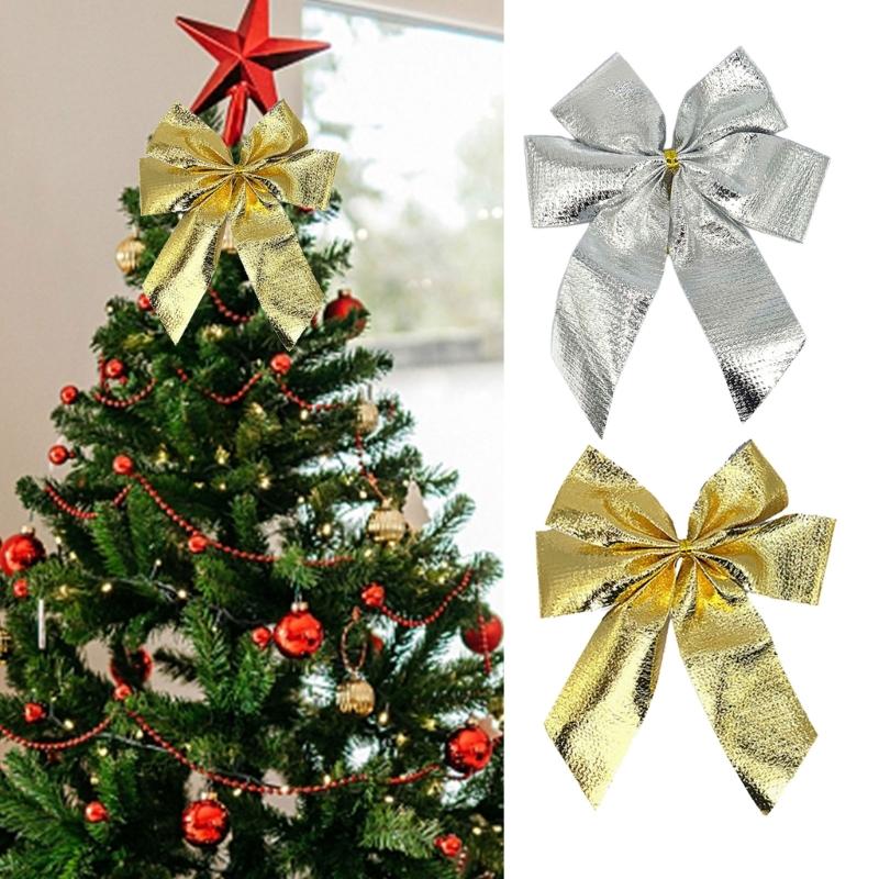 Sturdy Cloth Holiday Bowknot Decoration Classical Red Christmas Tree Accessory Fade Resistant Holiday Ornament