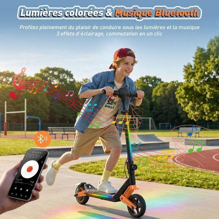 Children's Electric Scooter 6" AGILERIDE AT-B3O Orange, 3 Speeds, Adjustable Height, 150W, Multi-Colored LED, 6-12 Years, Bluetooth