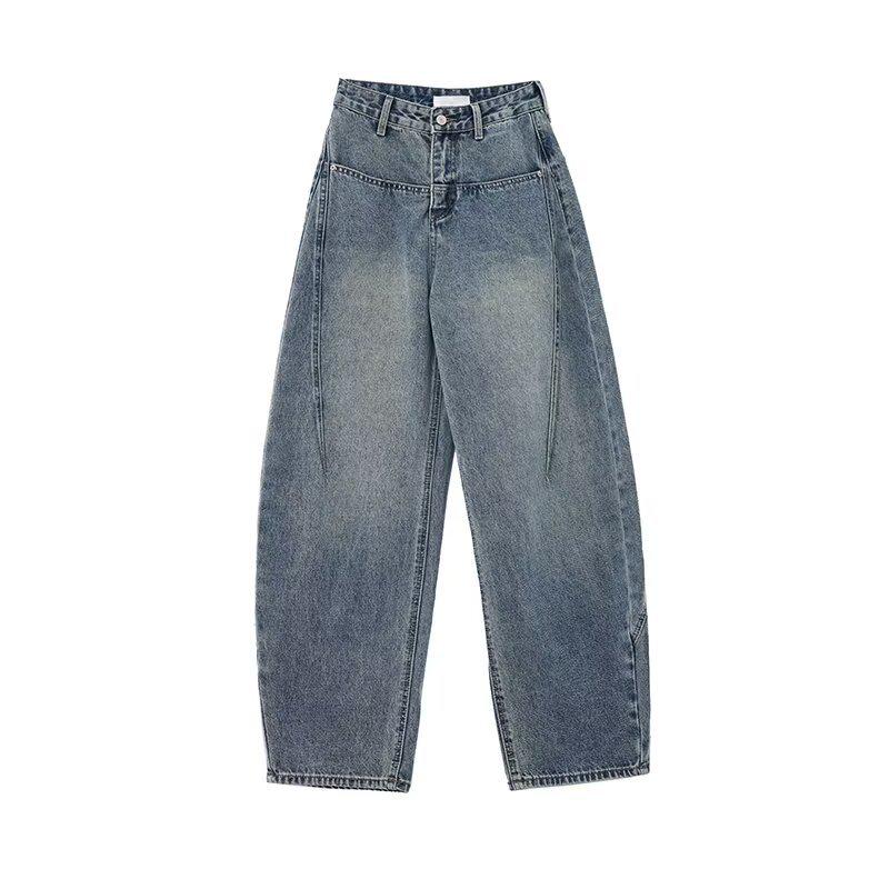 Damen Jeans mit hohem Bund, Retro Blau, Weites Bein, Herbst/Winter 2025, Entspannter Gerader Schnitt