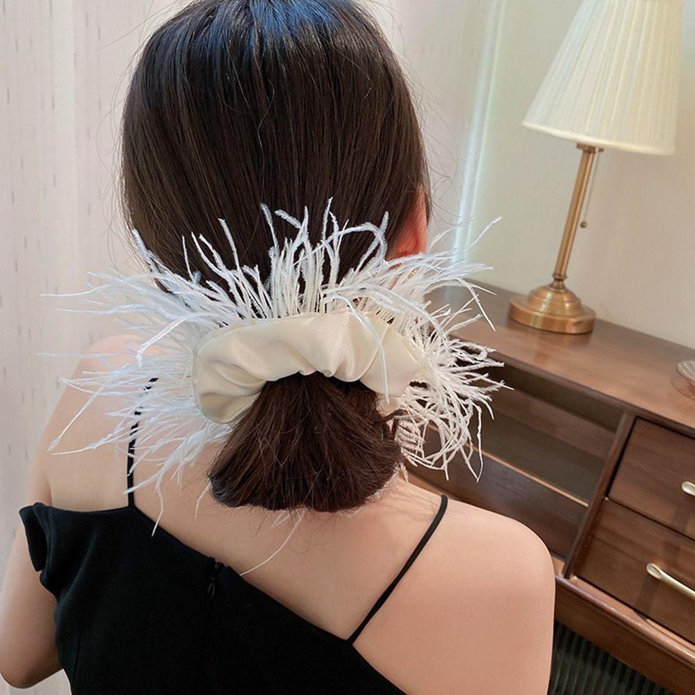 Intestine Hair Ring Feather Hair Rope Satin Hair Ring Korean Style Scrunchies Female Hair Ties