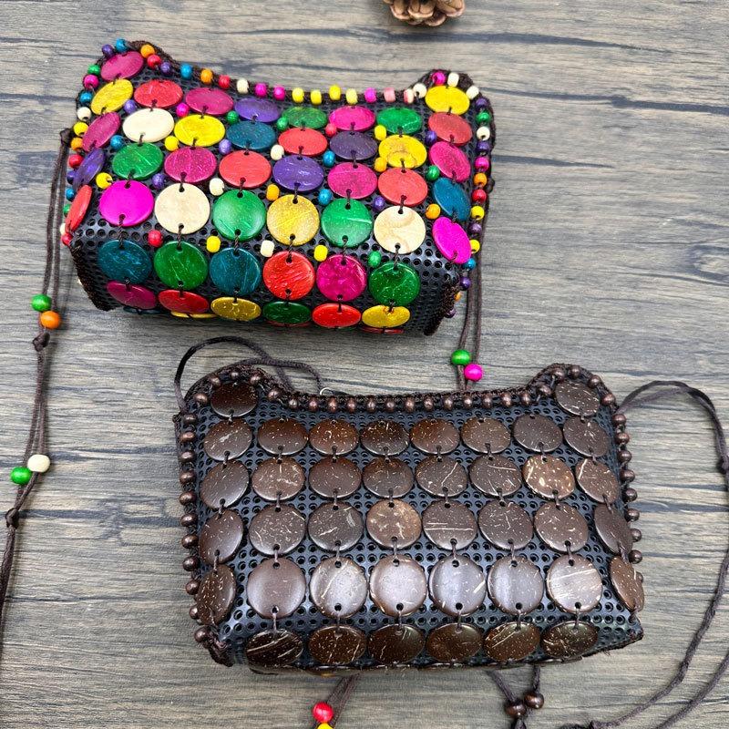 Bohemian Coconut Shell Wood Bead Beaded Bag Colored Mobile Phone Bag Change Bag Small Wallet Oblique Span Bag